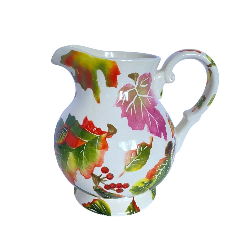 Nantucket Home Large Ceramic Fall Leaves Pitcher With Big Handle Autumn Colors